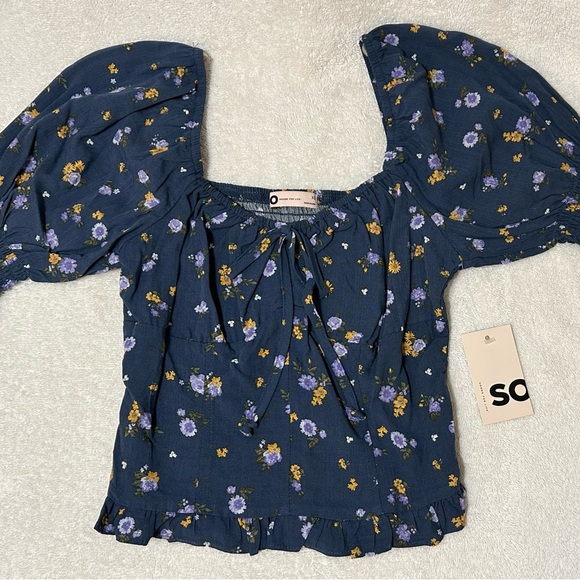 Floral Puff Sleeve Corset Top - Blue - Picture 1 of 2